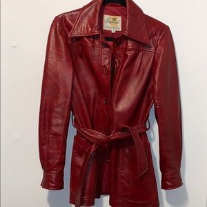 Vintage: Red Leather Jacket with Belt Size 8